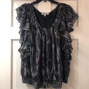 Daniel Rainn peacock print top 🦚 EUC